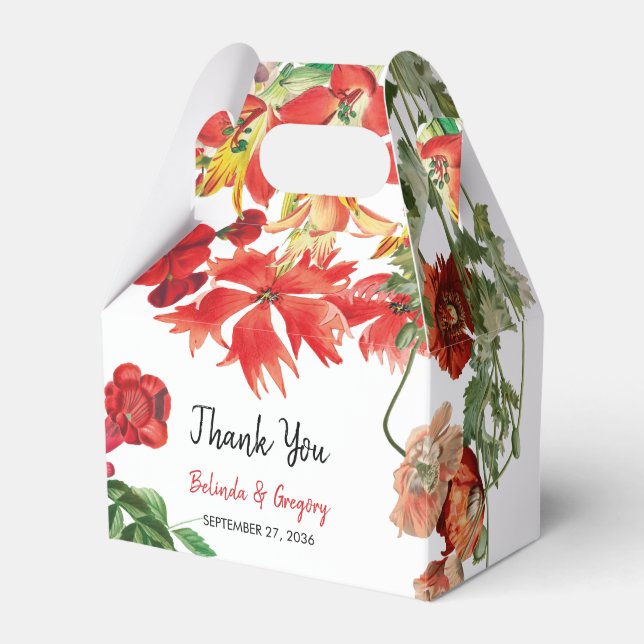 Red Floral Garden Botanical Flowers Wedding  Favour Box (Front Side)