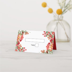 Red Floral Garden Botanical Flowers Wedding  Place Card