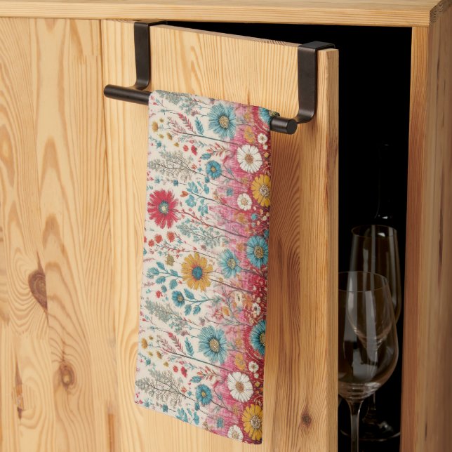 Red Floral Garden Kitchen Towel (Thirds Fold)