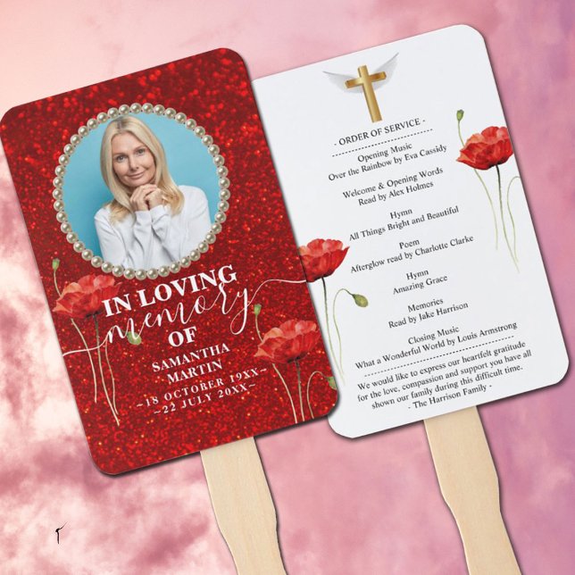 Red Floral Glitter Celebration of Life Hand Fan (Creator Uploaded)