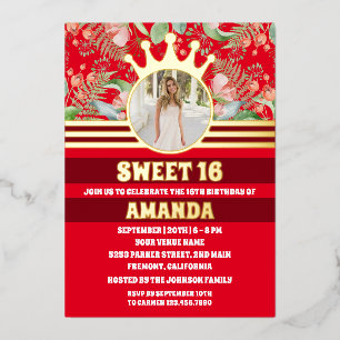 Red Floral Gold Crown princess Sweet 16 Photo