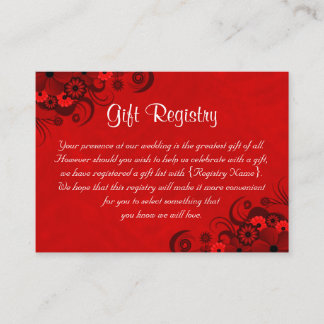 Red Floral Gothic Wedding Gift Registry Enclosure Card