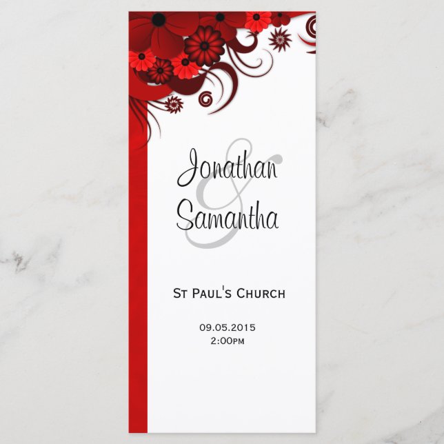 Red Floral Gothic Wedding Program Templates (Front)