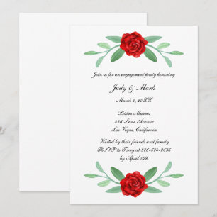 Red Floral Greenery Foliage Engagement Party Invitation