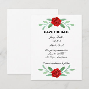 Red Floral Greenery Foliage Save The Date Card