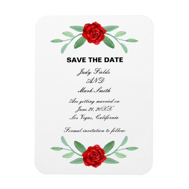 Red Floral Greenery Foliage Save The Date Magnet (Vertical)