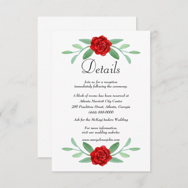 Red Floral Greenery Foliage Wedding Details Card (Front/Back)