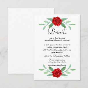 Red Floral Greenery Foliage Wedding Details Card