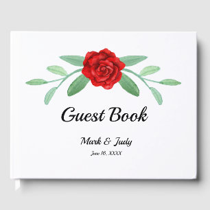 Red Floral Greenery Foliage Wedding Guest Book