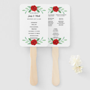 Red Floral Greenery Foliage Wedding Program Fans