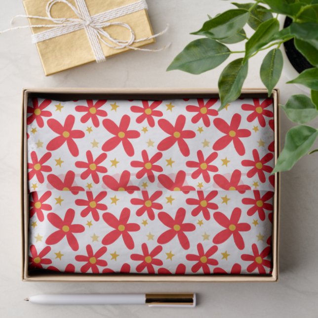 Red Floral Hand-Drawn Christmas Holidays Cute  Tissue Paper (Gift)