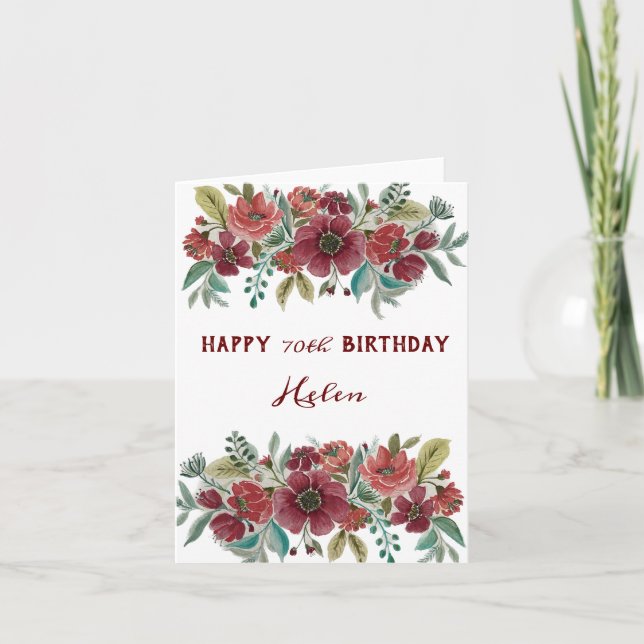 Red Floral Happy 70th Birthday Card  (Front)