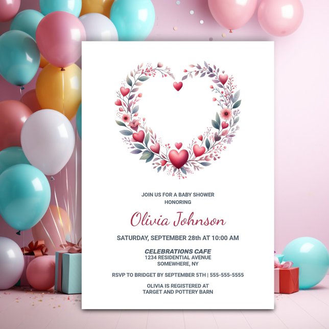 Red Floral Heart Baby Shower Invitation (Creator Uploaded)