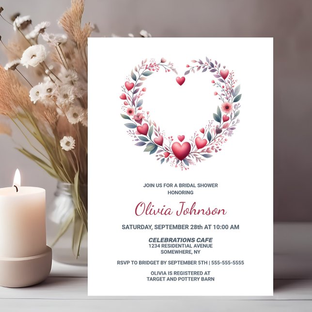 Red Floral Heart Bridal Shower Invitation (Creator Uploaded)