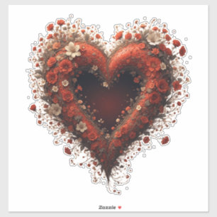 Red Floral Heart Design With Blooming Flowers