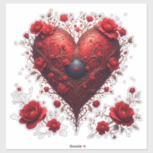 Red Floral Heart Design With Blooming Flowers