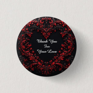 Red Floral Heart Design With Blooming Flowers 3 Cm Round Badge