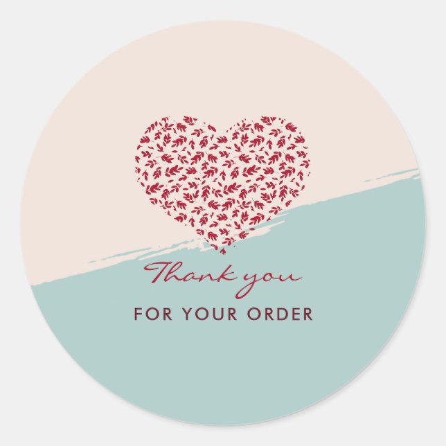 Red Floral Heart Elegant Thank You Classic Round Sticker (Front)