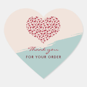 Red Floral Heart Elegant Thank You  Sticker