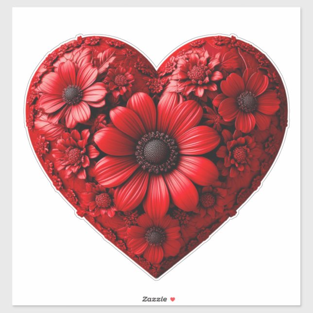 Red Floral Heart Made Of Flowers (Sheet)