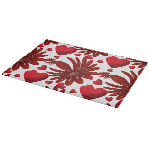 Red Floral Heart Pattern Aesthetic Romantic Flower Cutting Board