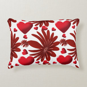 Red Floral Heart Pattern Aesthetic Romantic Flower Decorative Cushion