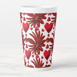Red Floral Heart Pattern Aesthetic Romantic Flower Latte Mug