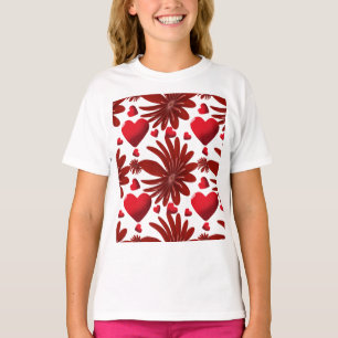 Red Floral Heart Pattern Aesthetic Romantic Flower T-Shirt
