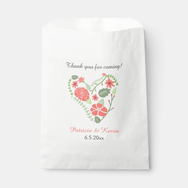 Red Floral Heart Wedding Favour Bags (Front)