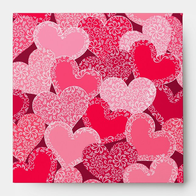 Red floral hearts pattern envelope (Front)
