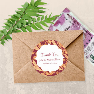 Red Floral Henna Wedding Favour Classic Round Sticker