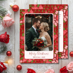 Red Floral Holiday Personalised Photo Flat Card