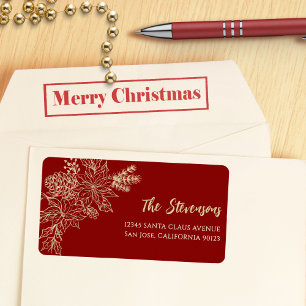 Red Floral Holiday Return Address Label