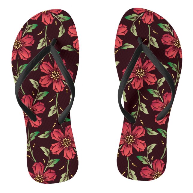 Red Floral Jandals (Footbed)