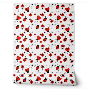 Red Floral Ladybug Baby Girl Nursery Kids Wallpaper