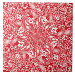 Red floral leaf design tile