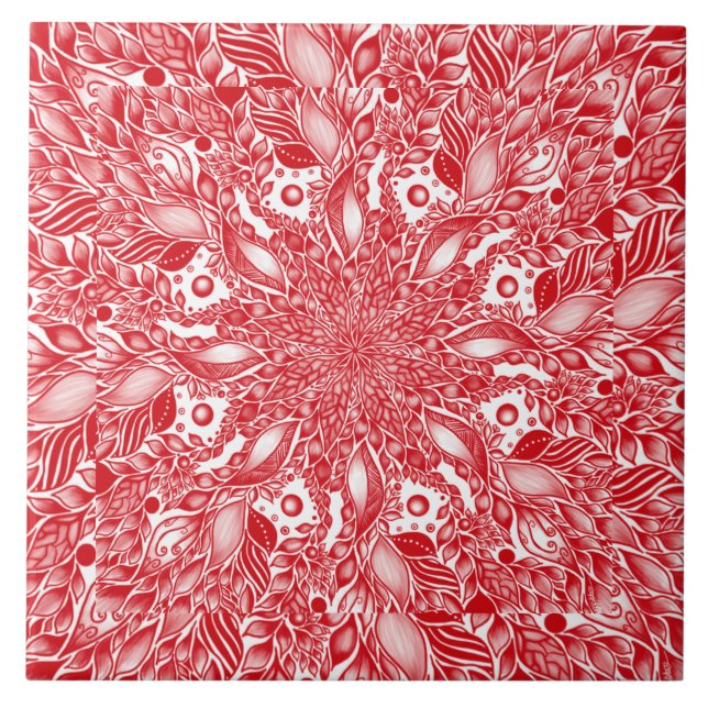 Red floral leaf design  tile (Front)