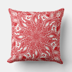 Red floral leaf mandala design cushion