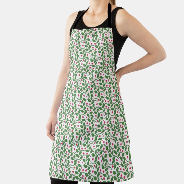Red Floral Leaf Pattern, Dark Botanical Seamless  Apron (Insitu)