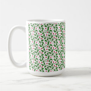 Red Floral Leaf Pattern, Dark Botanical Seamless Coffee Mug