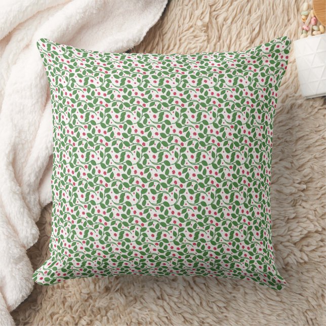 Red Floral Leaf Pattern, Dark Botanical Seamless  Cushion (Blanket)