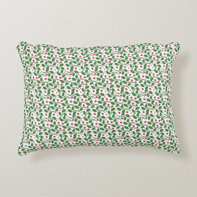 Red Floral Leaf Pattern, Dark Botanical Seamless  Decorative Cushion (Front)