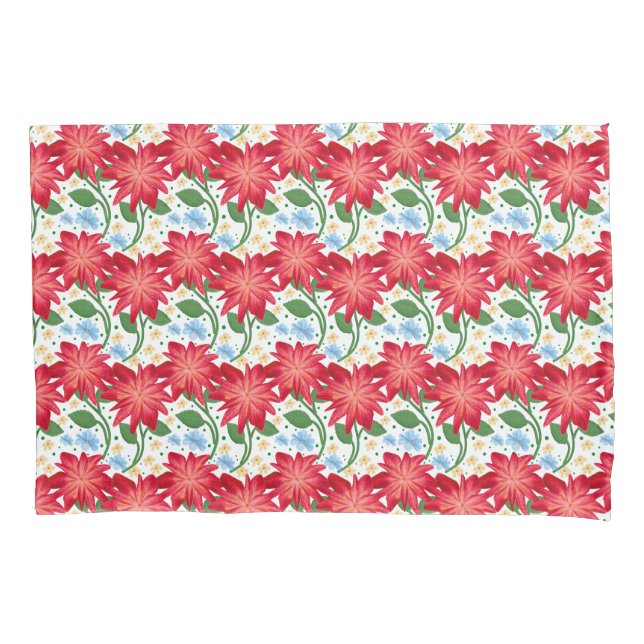 Red Floral Leaf Pattern, Dark Botanical Seamless Pillowcase (Front)