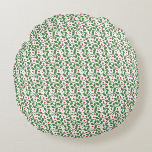 Red Floral Leaf Pattern, Dark Botanical Seamless Round Cushion