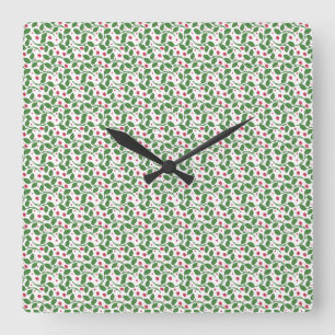 Red Floral Leaf Pattern, Dark Botanical Seamless  Square Wall Clock
