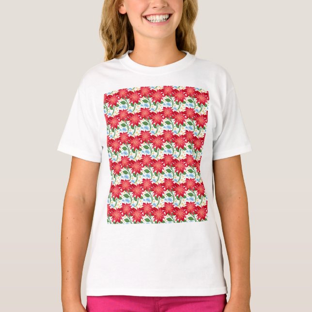 Red Floral Leaf Pattern, Dark Botanical Seamless T-Shirt (Front)
