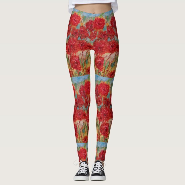 Red Floral  Leggings (Front)