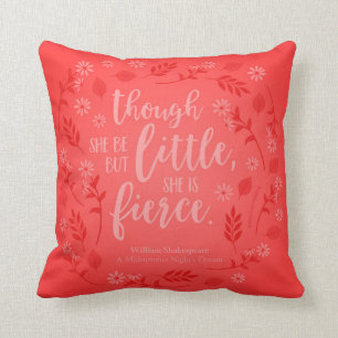 Red Floral Little But Fierce William Shakespeare Cushion