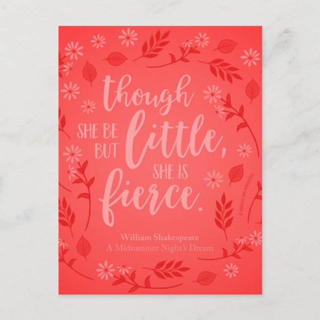 Red Floral Little But Fierce William Shakespeare Postcard (Front)