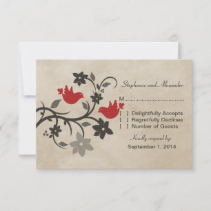 Red Floral Lovebirds Response Card